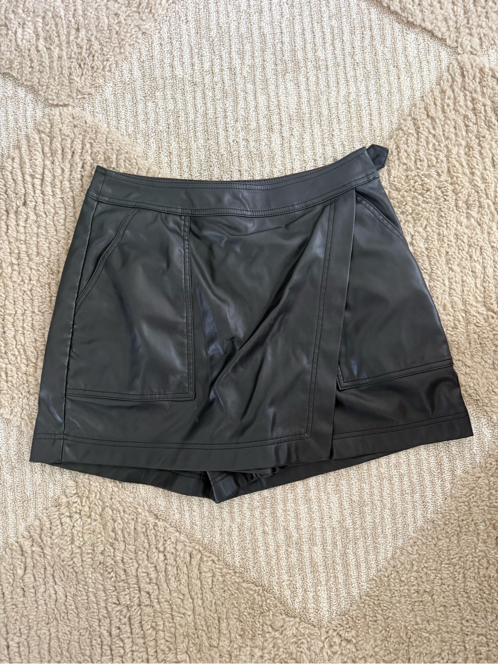 Black Faux Leather Wrap Shorts